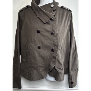 ARMANI COLLEZIONI Jacket Womens 8 Casual Logo Buttons Short Scalloped Hem Brown